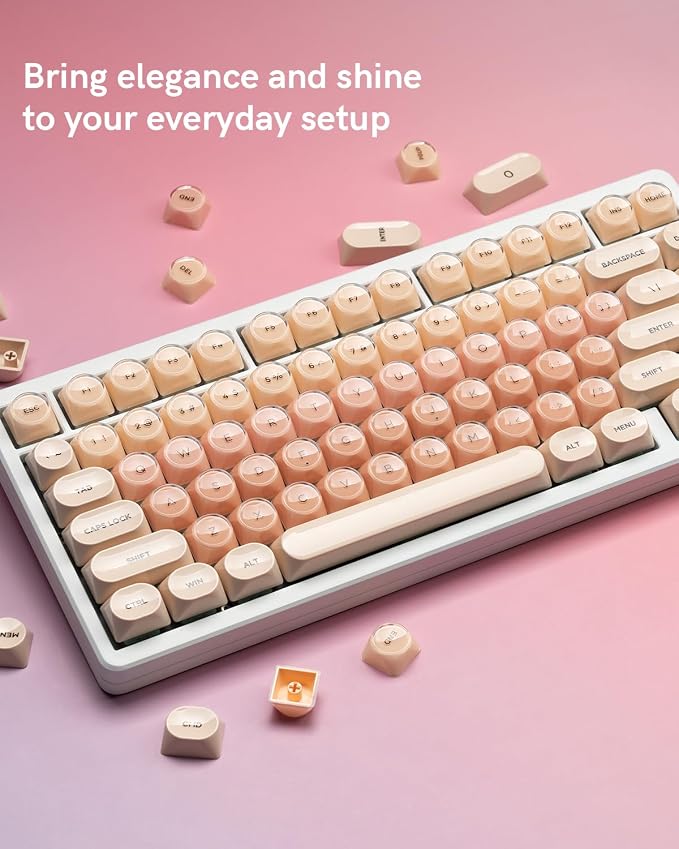 PBT Keycaps, Flesh Pink Foundation Jelly Keycaps MOA Profile, 128 Keys Elegant Cute Custom Key caps for Cherry Gateron MX Mechanical Keyboard, Ergonomic, No Tear & Never Fades