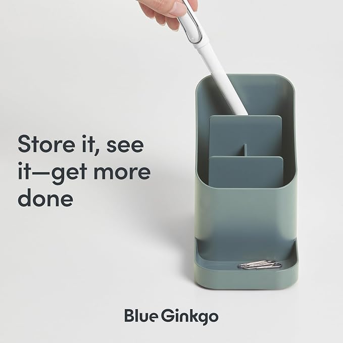 BLUE GINKGO Pen Holder, Desk Organizer, Green, Made in Korea | Multi-Compartment. Space-Saving. Everyday Storage.