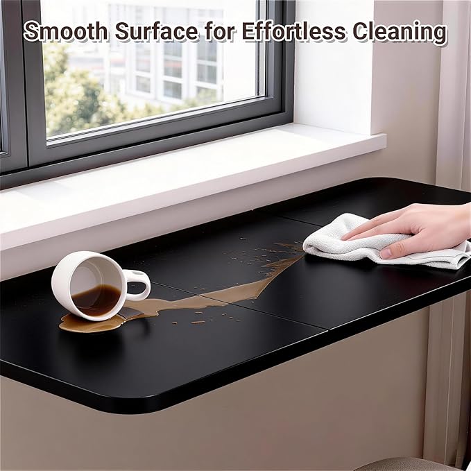 Wall Mounted Folding Desk 35.4” x 15.7”, Drop Down Table with Metal Collapsible Brackets, Folding Wall Table for Small Spaces, Home, Office, Kitchen, Laundry Room-Black