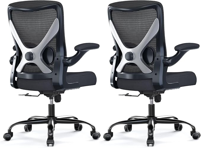 Ergalithic Office Chair: Mesh Ergonomic Desk Chair with 3D Lumbar & Swivel | 330LBS Computer Chair-Executive Task Chairs with Flip-up Arms Home Office Chairs Gaming Chair for Long Hours(Black-Pack of 2)