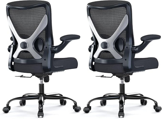 Ergalithic Office Chair: Mesh Ergonomic Desk Chair with 3D Lumbar & Swivel | 330LBS Computer Chair-Executive Task Chairs with Flip-up Arms Home Office Chairs Gaming Chair for Long Hours(Black-Pack of 2)