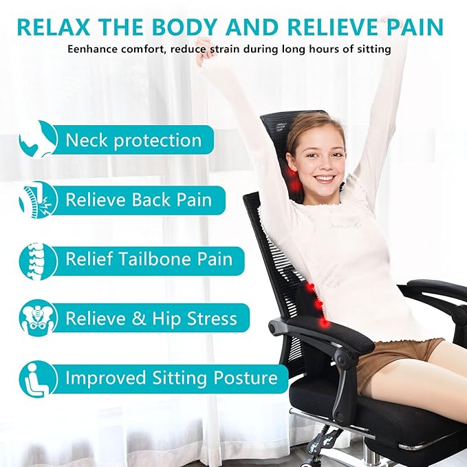 FLORICH Lumbar Support with Car headrest Back Pillow for Chair Headrest Pillow with Gel Memory Foam Massage Point Memory Foam Back Pillow for Office Chair(Light Black)