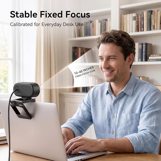 EMEET C100 2K Webcam for PC, Built-in Mic, Rotating Privacy Cover, Portable Metal Clip, Computer Camera for Home Office, Meetings, Learning, Streaming, External Webcam for Desktop, Laptop, PC USB-A