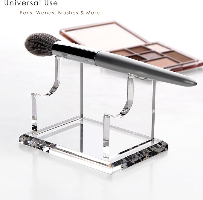 YUXUN Acrylic Pen Holder for Desk - Horizontal Double Pen Display Stand with 8mm Thick Base | Fountain Pen Rest, Apple Pencil Stand, Crystal-Clear Desk Organizer