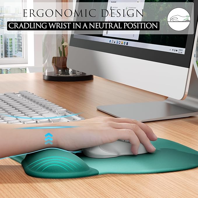 MROCO Ergonomic Mouse Pad with Gel Wrist Rest, Smooth Wrist Support Surface, Non-Slip PU Base for Pain Relief, Comfortable Mousepad for Computer, Laptop, Office & Home, 9.4 x 8.1 in, Green Gradient