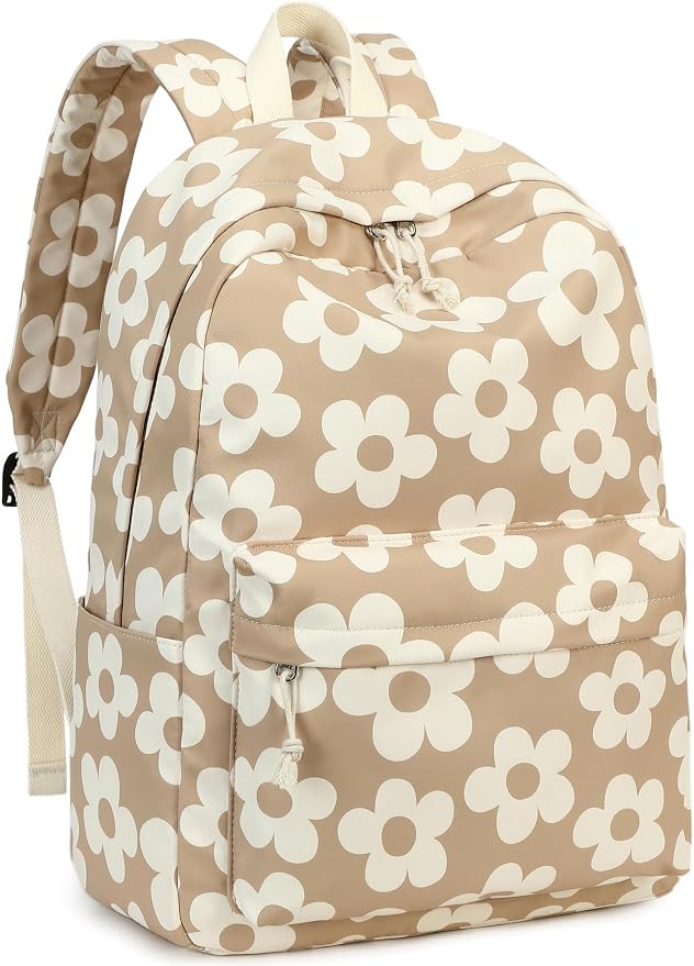 Bluboon Teens Backpack Set Girls School Backpack Lunch Box Pencil Bags Student Bookbags 3 in 1 (Beige Large Flower 157 Brown)