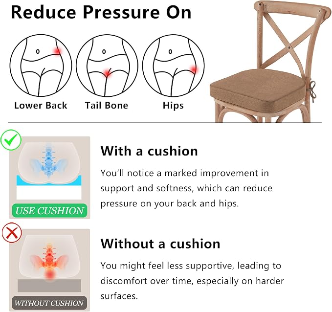 Nordjager Chair Cushions for Dining Chairs, 2 Pack Memory Foam Cushion | 2.5" Thick Chair Cushion; Waterproo Surface with 17" x 16" Size for Kitchen & Dining Chairs, Secure Ties and Washable Cover.