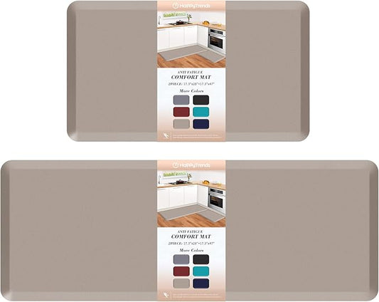 HappyTrends 2 PCS Kitchen Mat Cushioned Anti-Fatigue Floor Mat, Heavy Duty Ergonomic Comfort Foam Standing Mat, Waterproof Non-Slip Kitchen Rugs for Home, Office(17.3"x28"+17.3"x47",Khaki)