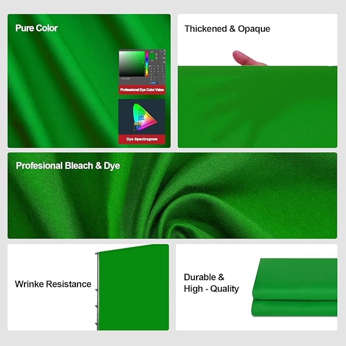 BEIYANG 10 Ft x 20 Ft Photography Backdrop Green Screen, Green Background Non-Reflective Fabric Wrinkle Resistance Photo Background for Photo Studio Shooting Props