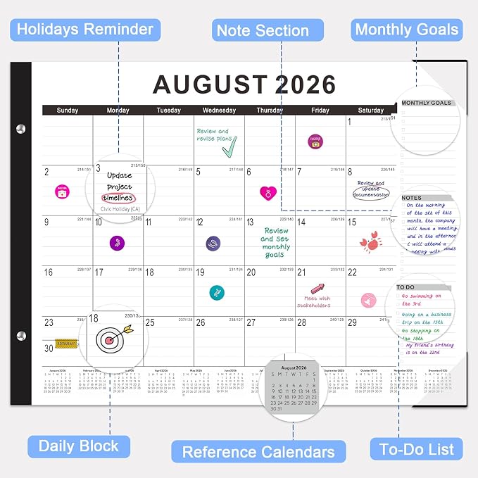 Gannyfer Desk Calendar 2026-2027, Large Desk Calendar 22" x 17", Use July 2026 to December 2027, 18 Monthly Academic Desktop Calendar 2026 with To-Do List, Desk Calendar 2026 for Office, School, Home (6 Stickers)