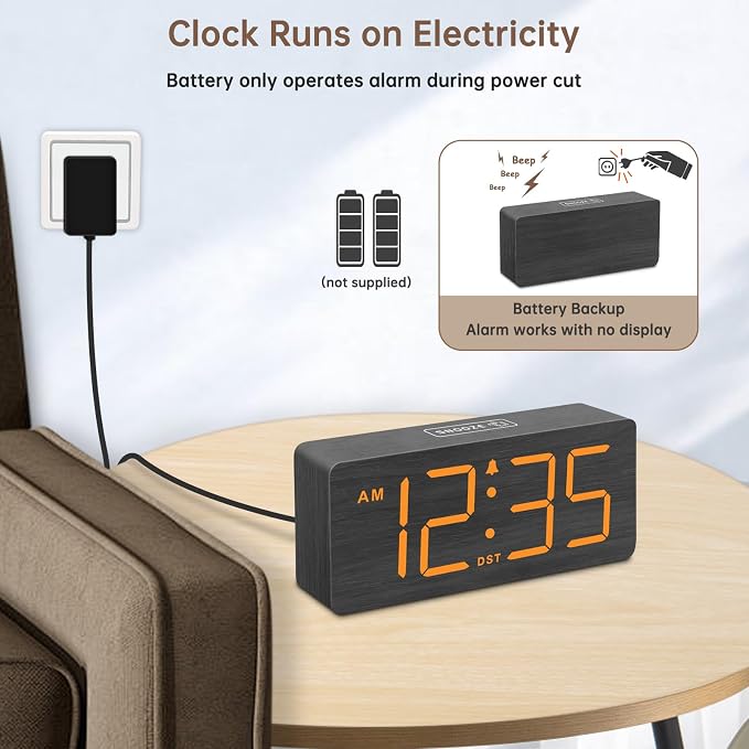 DreamSky Wooden Digital Alarm Clock for Bedroom with Large Numbers | Desk Clocks for Living Room, Loud Alarm for Heavy Sleepers with Volume Control, Dimmer, DST, Office Wood Decor (Plug-in)