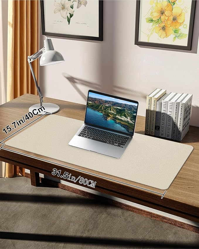 Small Desk Mat,Leather Desk Pad Protector,Desk Mouse pad,Office Desk mat,Laptop Mat for Desk, Non-Slip PU Leather Desk Blotter,Waterproof Desk Writing Pad for Office/Home(31.5"x15.7",Beige)