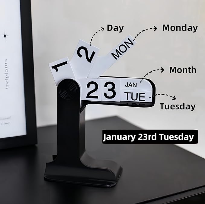 Perpetual Calendar, Standing Perpetual Desk Calendar - Aesthetic Flip Calendar, Reusable Daily Page Turning Desktop Calendar, Modern Minimalist Home Office Desk Accessories & Workspace Decor Gifts (Black)
