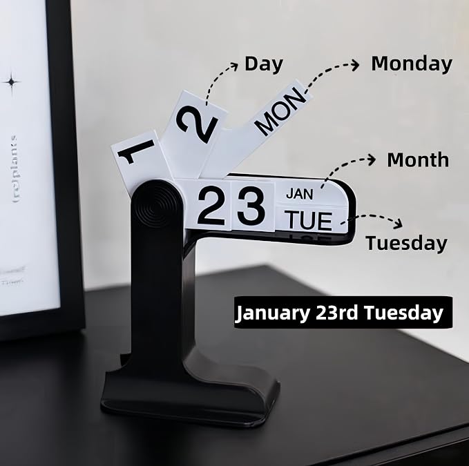 Perpetual Calendar, Standing Perpetual Desk Calendar - Aesthetic Flip Calendar, Reusable Daily Page Turning Desktop Calendar, Modern Minimalist Home Office Desk Accessories & Workspace Decor Gifts (White)