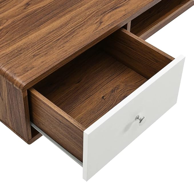 Modway EEI-5864-WAL-WHI Transmit 60" Wall Mount Wood Office Desk, Walnut White