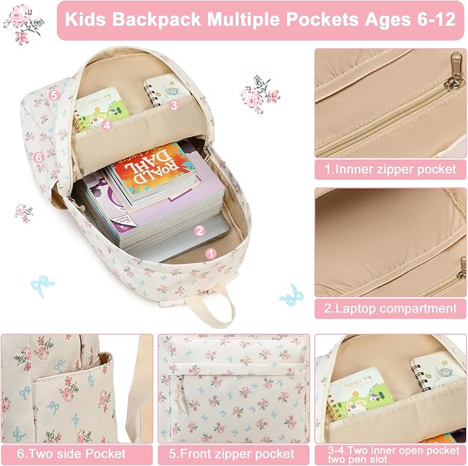 BTOOP School Backpacks for Teen Girls Bookbags Lightweight Kids Backpack School Bags Set with Lunch Box Pencil Case