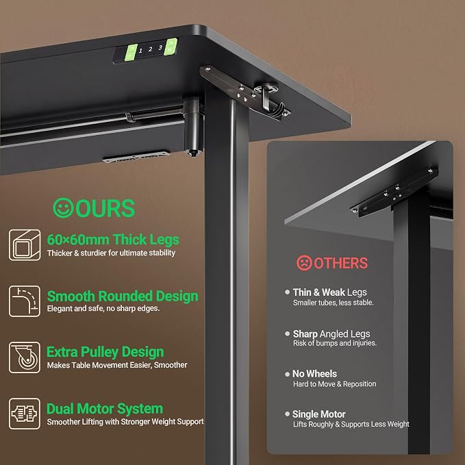 Claiks L Shaped Standing Desk Dual Motor 63x55 inch Adjustable Height Black | Height 28.5-47.2 inch, 220lbs capacity, sturdy steel frame, splice board included, ideal for home office corner