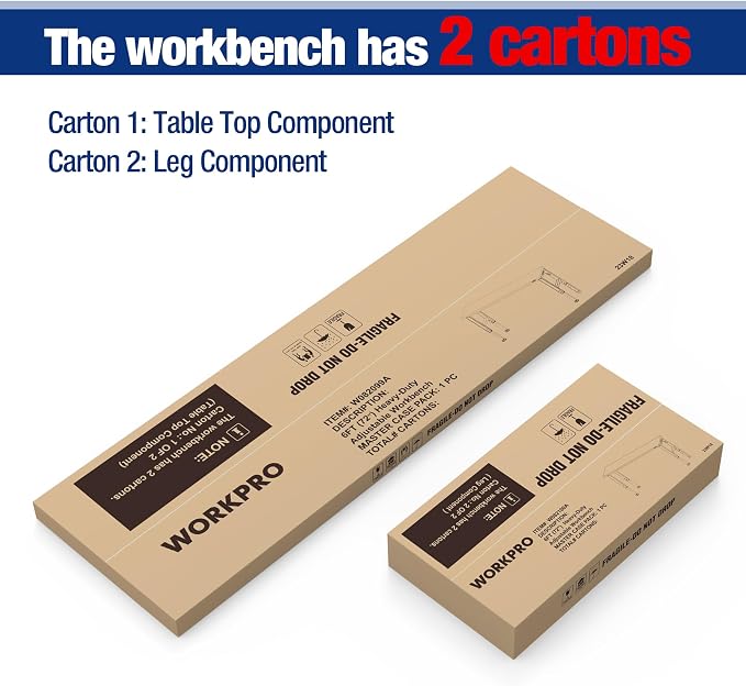 WORKPRO 72" Adjustable Workbench, 3000 LBS Load Capacity Hardwood Garage Workbench with Power Outlets, Rubberwood Top Heavy-Duty Workstation for Workshop, Garage, Home