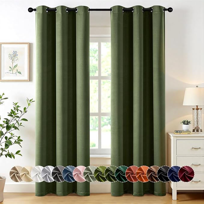 MIULEE Blackout Curtains for Bedroom Living Room 2 Panels, Thermal Insulated Room Darkening Drapes Grommet Noise Reducing Light Blocking Window Treatments 72 Inches Long 40x72 Inch Olive Green