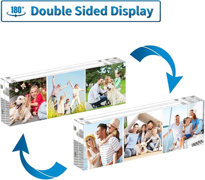 AITEE 2x6 Acrylic Picture Frames 3 Pack, Clear Picture Frames，20% Thicker | Freestanding Double Sided Magnetic Acrylic Lucite Frameless Transparent Square Frame Block Gift for Desktop Display