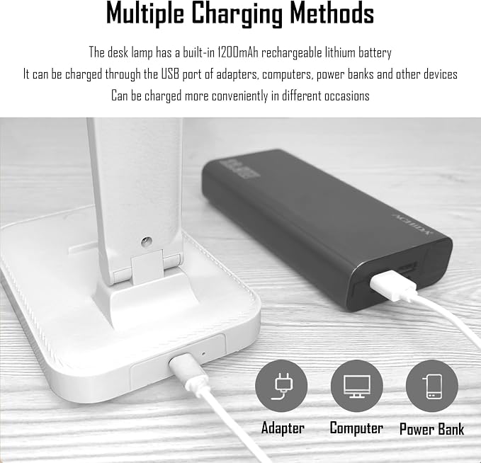 LED Double Head Desk Lamp, Rechargeable Portable Table Lamp, Adjustable Light Color and Brightness, USB Powered, LED Light for Work, Reading, Emergency (White)