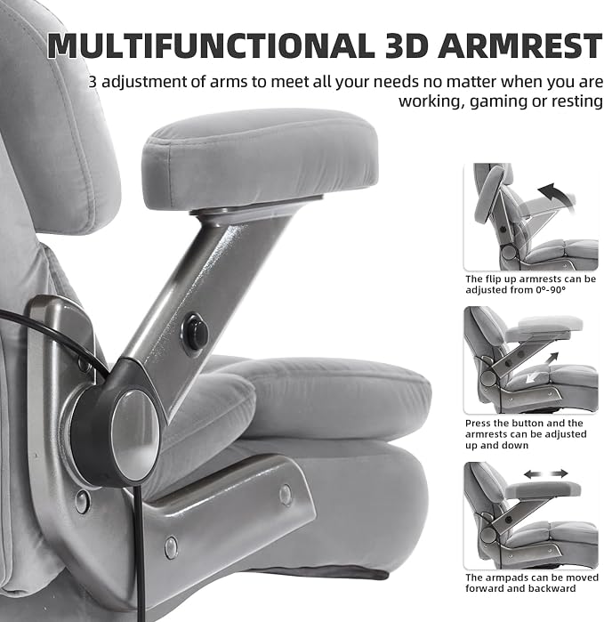 VUZI 700LBS Large Heavy Duty Office Chair with 3D Flip Arms, Big and Tall Plus Size Fabric Executive Desk Chairs, High Back Extra Wide Computer Chair with Adjustable Lumbar Support, Sturdy Metal Base