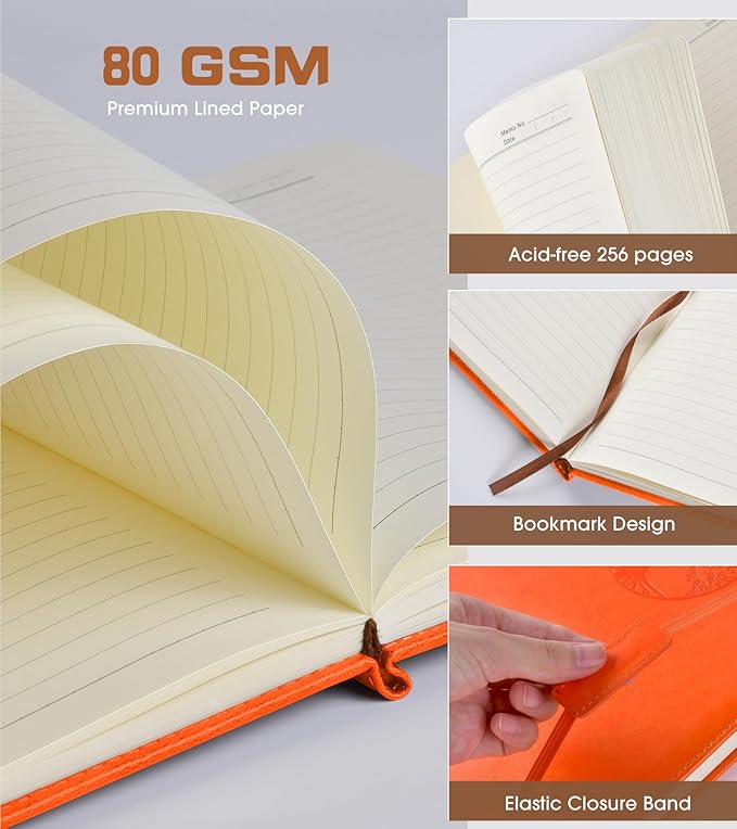 Biuwory Lined Journal Notebook for Women Men,256 Pages B5 Large Hardcover Leather Journals for Writing,Travel,Business,Work & School,College Ruled Notebooks for Note Taking,Diary Notepad 7.8"×10.2"