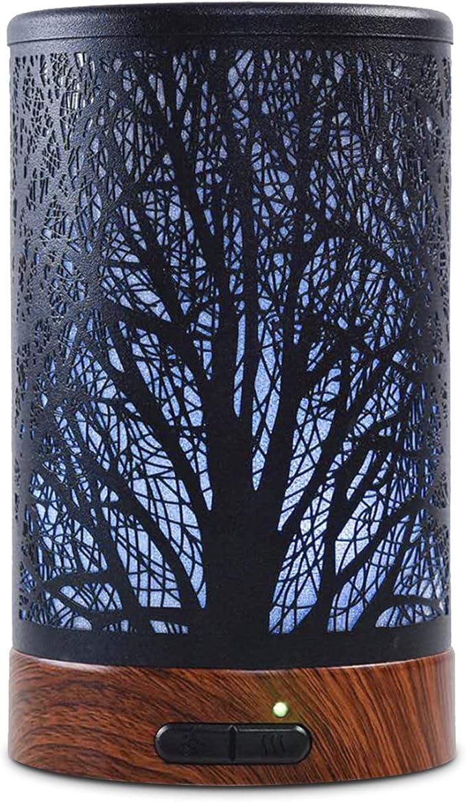 EQUSUPRO Essential Oil Diffuser 150ml Black Metal Aromatherapy Oil Diffuser Ultrasonic Cool Mist Diffuser with Auto Shut-Off Protection,7 Colors Changed LED for Home Office SPA Yoga (A-Tree)