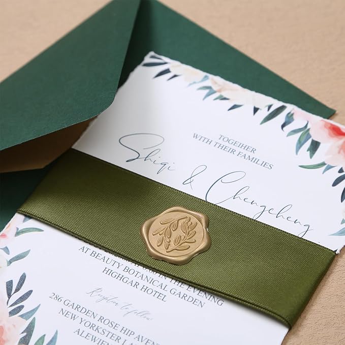UNIQOOO Wax Seal Stickers - Olive Branch Wedding Invitation Envelope Seal Stickers, 100 Pcs Self- Adhesive Prosecco Metallic Lignt Gold Sticker, Perfect for Invitation, Christmas, Gift Wrapping