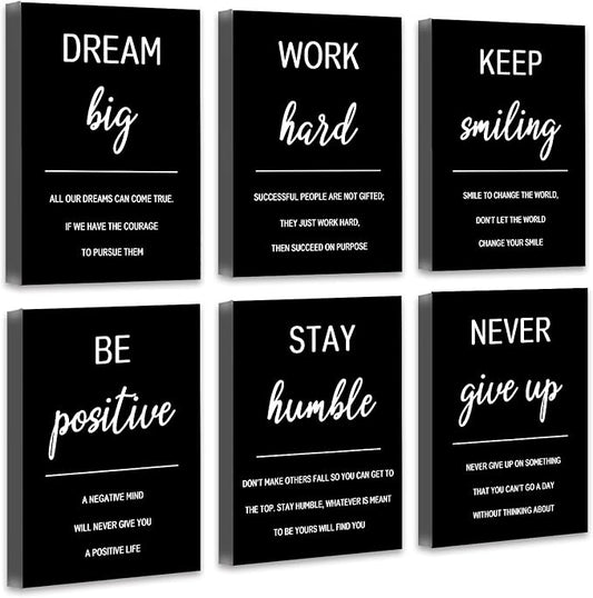 Drsoum Inspirational Office Wall Art Motivational Wall Decor 12” x16” Framed Quotes Encouraging Canvas Posters for Living Room Bedroom Sayings - Set of 6 Framed