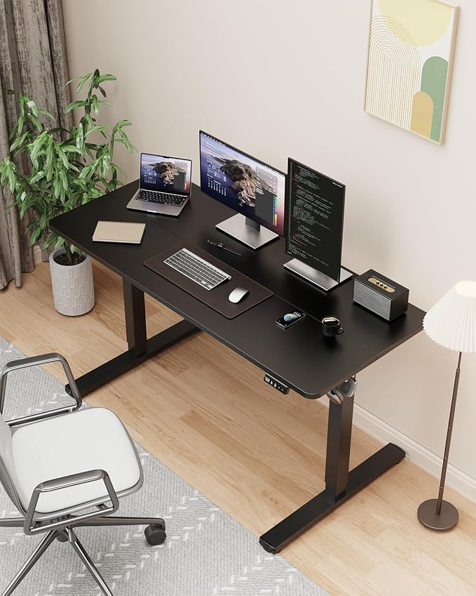 40" Electric Standing Desk Adjustable Height, Sit Stand up Desk for Home Office & Computer Workstation, 2 Memory Height Settings, Splice Board, 2 Hooks, Black Frame/Black Top