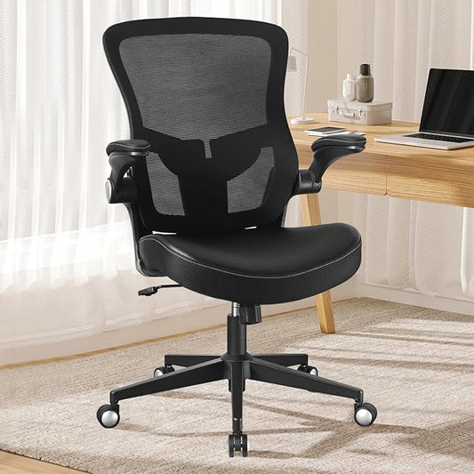 Heavy Duty Office Chair, 400lbs Ergonomic Desk Office Chair for Heavy People, Home Office Desk Chairs with Flip-Up Arms Computer Executive Task Chair with Adjustable Lumbar Support