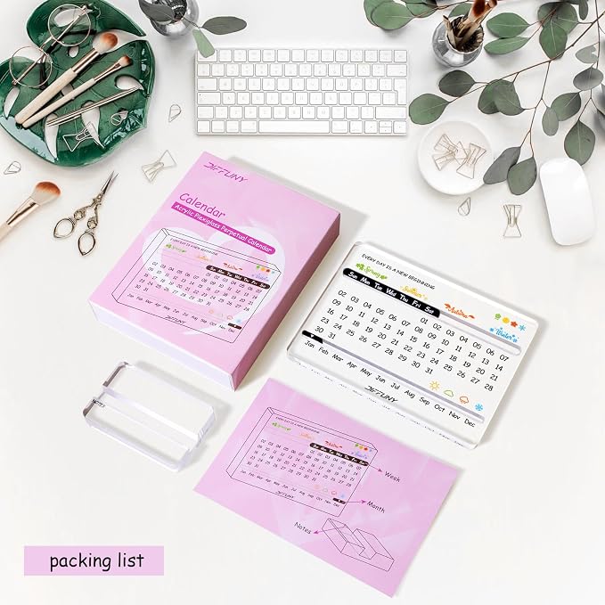 Acrylic Perpetual Desk Calendar – Cute Modern Office Decor & Office Gifts for Coworkers, Women & Men
