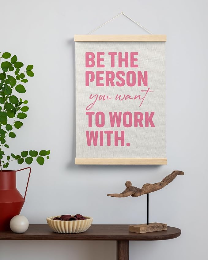 FGFK Pink Be the Person You Want to Work with Inspirational office Framed hanging Canvas wall art Poster Prints decor for women,Motivational posters office decorations for work,12x16 Inch