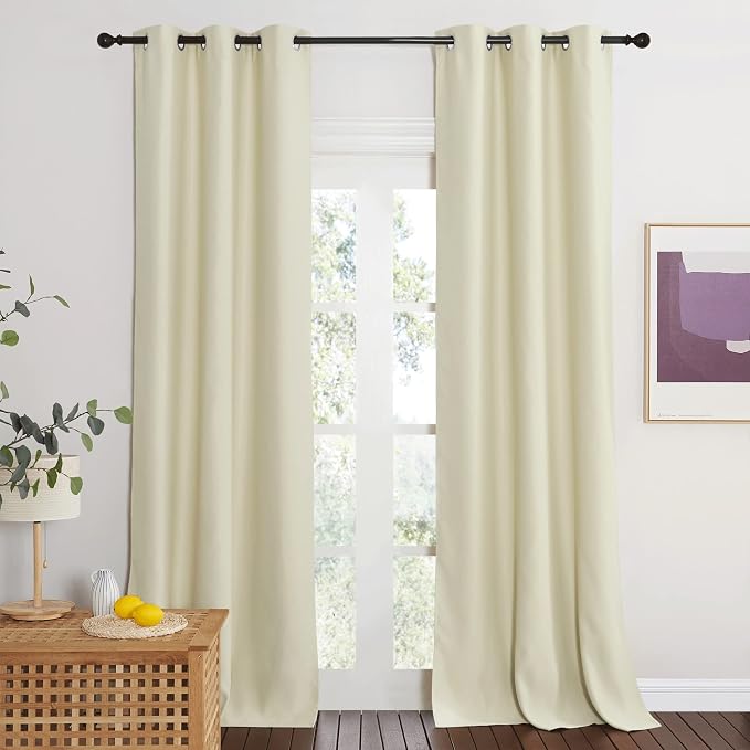 NICETOWN Farmhouse Blackout Patio Sliding Door Curtain Extra Wide, Grommet Room Divider Thermal Insulated Curtain Drapes for French Door/Living Room (Light Beige, W42 x L95, 1 Panel)