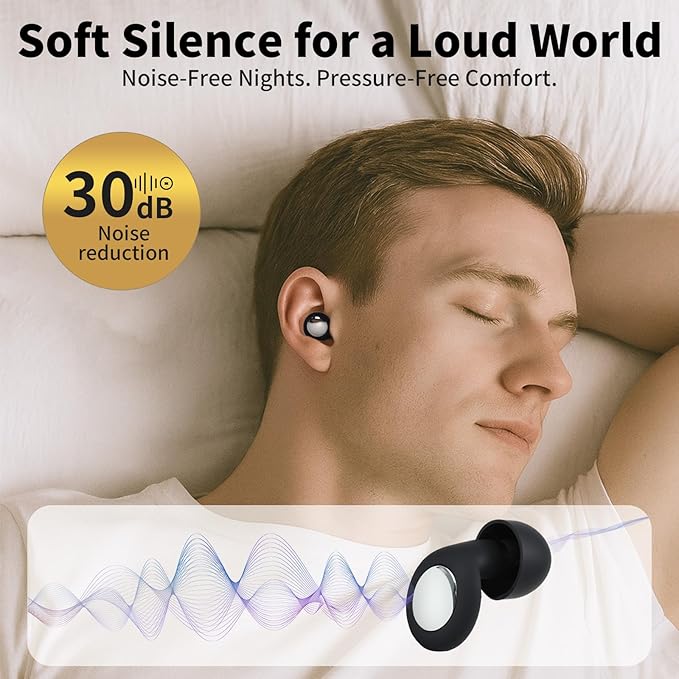 Ear Plugs for Sleeping Noise Cancelling, Ear Plugs for Noise Reduction with 8 Eartips, Reusable Earplugs for Concerts Snoring Side Sleepers, Silicone Earplug Hearing Protection 30db (Black)