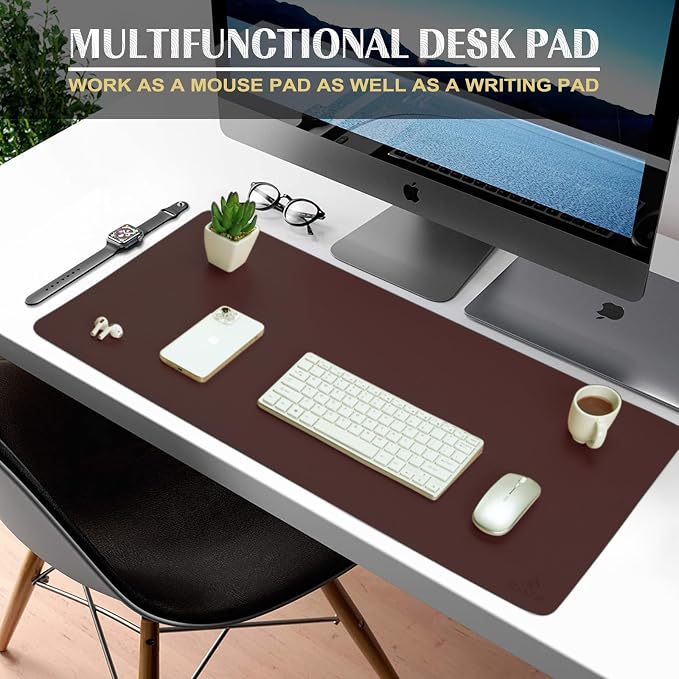 K KNODEL Large Office Leather Desk Mat, Mouse and Keyboard Pad, Computer and Laptop Mat, Desktop Protector and Cover, Writing Pad and Blotter (35.4"x17", Dark Brown)