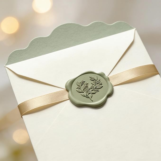 60Pcs Sage Green Wax Seal Stickers Set (3 Designs in 1 Pack) - Floral Botanical Adhesive Seals for Wedding Invitation Envelope Seal Stickers Gift Wrapping