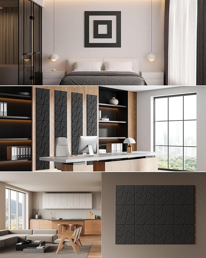 18-Pack Acoustic Panels,12"x12"x0.4" Soundproof Wall Panels, Peel & Stick Sound Proof Foam Panels for Walls, Geometric Noise Reduction Panels for Home Office,Studio (Black)