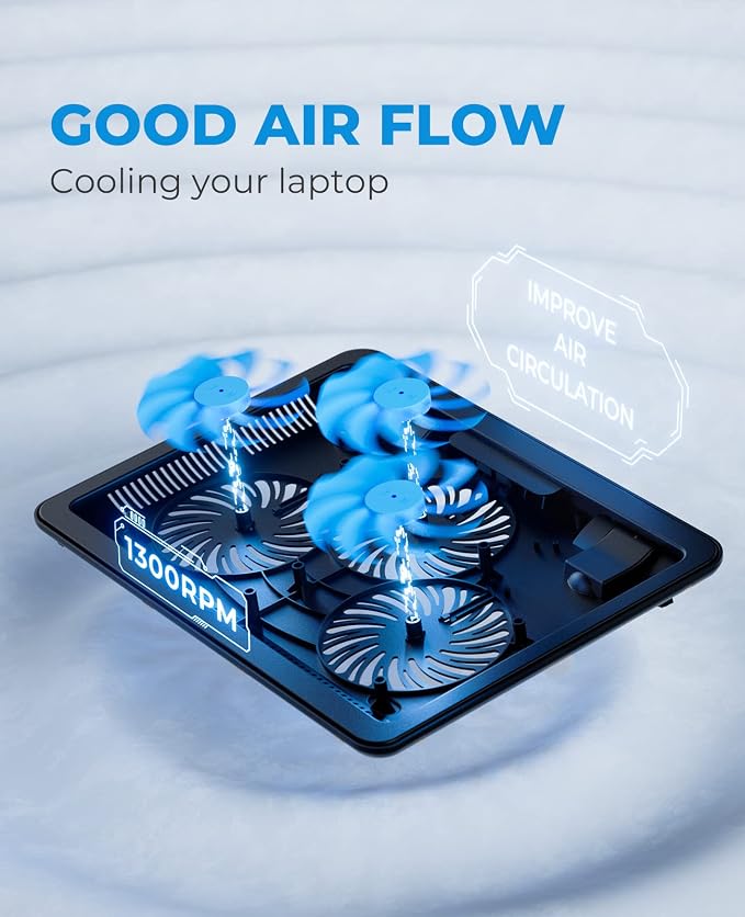havit HV-F2056 15.6"-17" Laptop Cooler Cooling Pad - Slim Portable USB Powered (3 Fans), Black/Blue