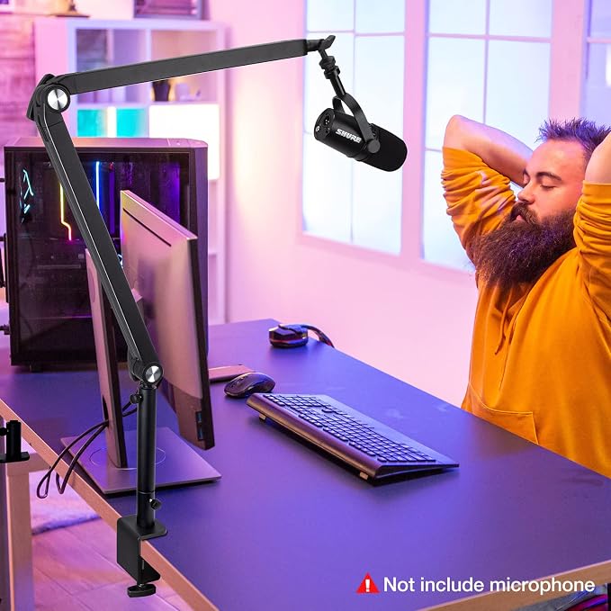 Blue Yeti Boom Arm with Extension Tube - Mic Boom Arm Compatible with Blue Yeti, Adjustable Boom Height Microphone Stand for HyperX QuadCast, Shure MV7, Rode, and Most Gaming Mic By SUNMON