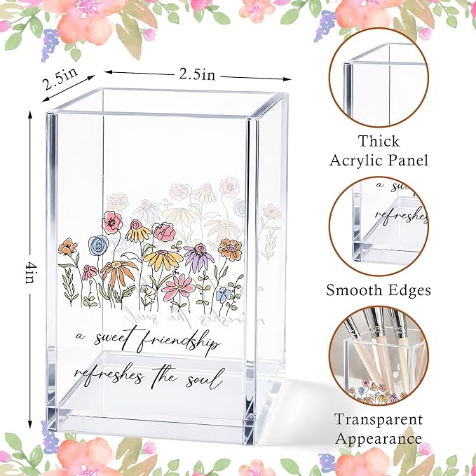 Christian Acrylic Pen Holder Cup, Inspirational Friendship Desk Decor, Bible Verse Pencil Holder Organizer, Religious Gift for Women Friend Sister Coworker