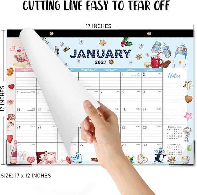 2026-2027 Desk Calendar - Jul. 2026 - Dec. 2027, 12" x 17", 18 Months Calendar Pad with Corner Protectors, Cutting Line, Hanging Hole, Large Office Desktop Calendar - 18 Different Themes