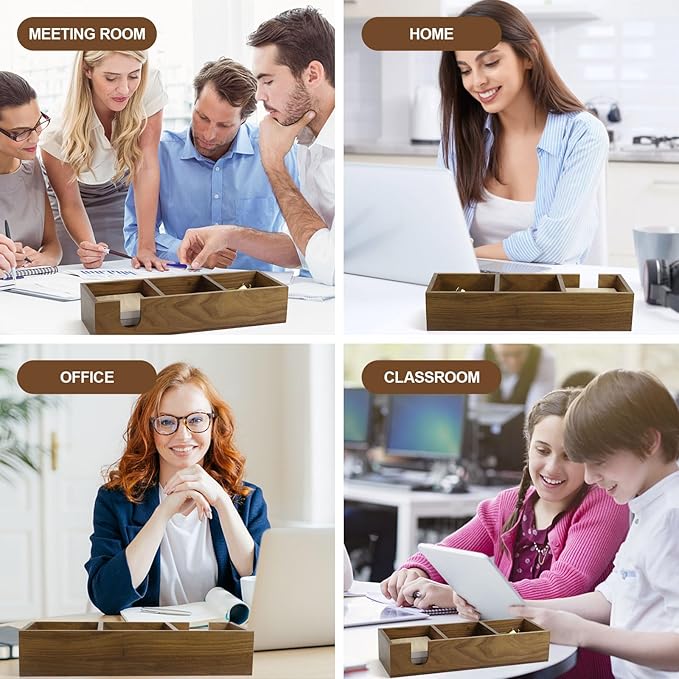 MultiBey 3 in1 Walnut Wooden Sticky Note Holder, 12" x 4.3" x 2.4" Self-Stick Note Pads Holder Memo Pad Dispenser, Wood Post it Note Dispenser Desk Organizer for Office Home School