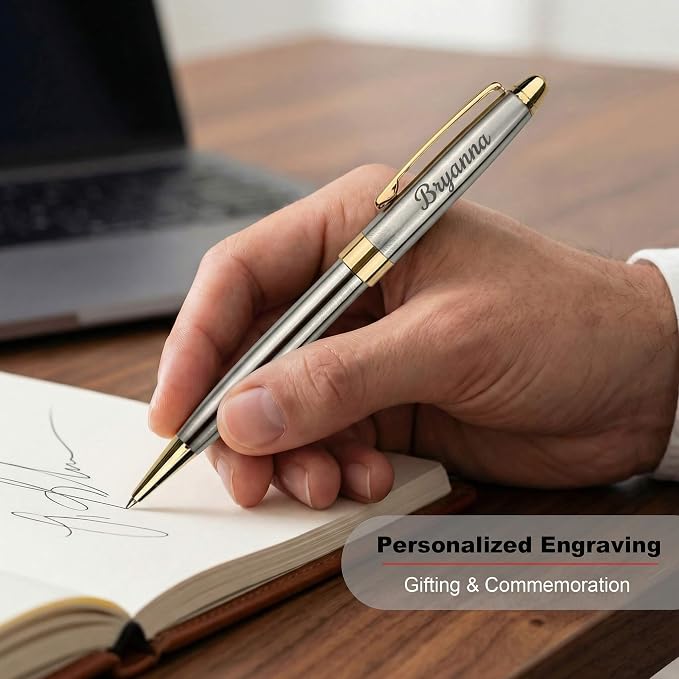 Yastar Personalized Ballpoint Pens, Stainless Steel Fancy Pens Engraved with Your different Names Logo or Messages, Phone Number Black ink Perfect for Souvenir Gift, Colleague, Friends 3 pens/set