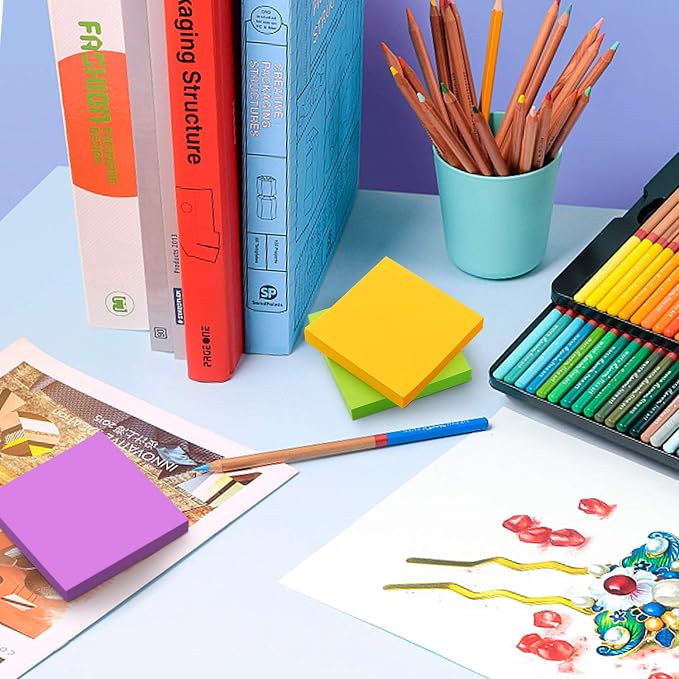 Sticky Notes 3x3 Self-Stick Notes Pads with 6 Bright Colors, Easy to Post for Office, School, Home, 6 Pads/Pack, 100 Sheets/Pad (Standard)