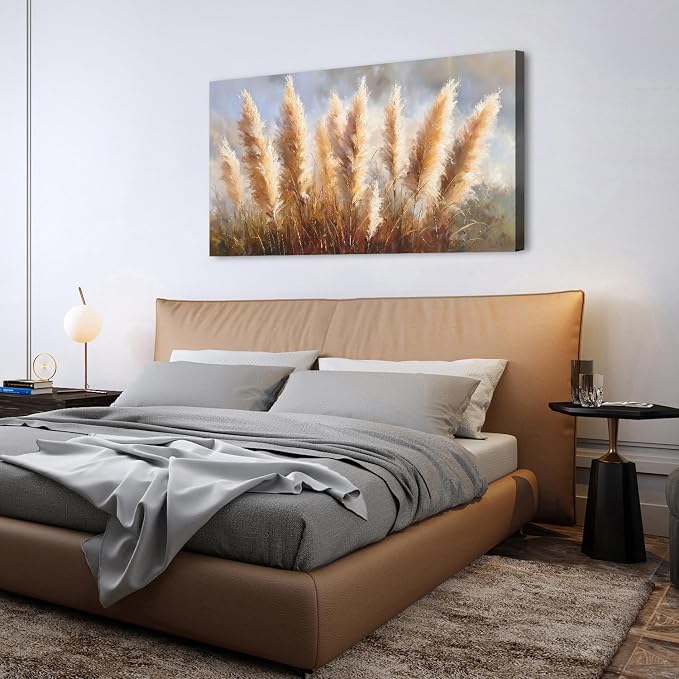 Vintage Boho Reed Canvas Wall Art Abstract Nature Plant Wall Decor Minimalist Botanical Prints Pictures Dried Reeds Flowers Poster Painting Artwork for Living Room Bedroom Home Decoration 30x60"