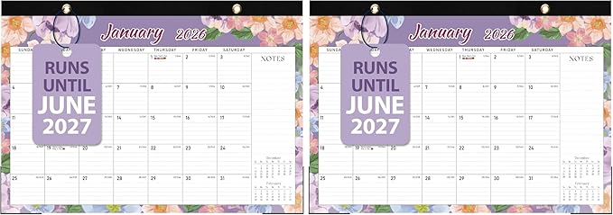 2026 Desk Calendar, Large Desktop/Wall Monthly Calendar (Jan. 2026 - Jun. 2027) 17'' x 12'' School Year Desk Planner for Teacher Family School Office Supplies (Pack of 2)