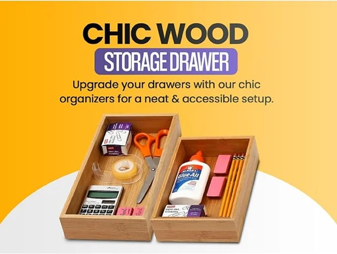 YBM HOME Bamboo Drawer Organizer Storage Box for Kitchen Drawer, Junk Drawer, Office, Bedroom, Children Room, Craft, Sewing, and Bathroom, 2 Pack 3x9x2 inch