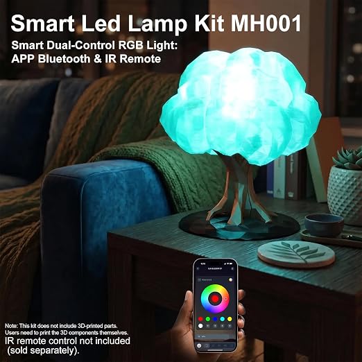 Smart LED Lamp Kit 001 for Bambu Lab 3D Printing,APP Control RGB Puck Light,DIY Hardware for MakerWorld Models, Timer & Group Control,MH001 USB 5V Small Round Lamp Kit for 3D Printed Light